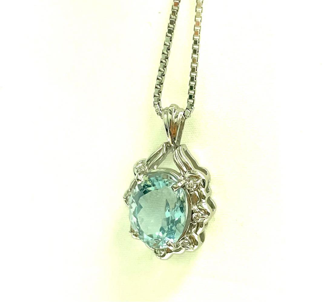 大粒　ペンダントトップ　Pt900 ダイヤモンド0.1ct アクアマリン　ブルー