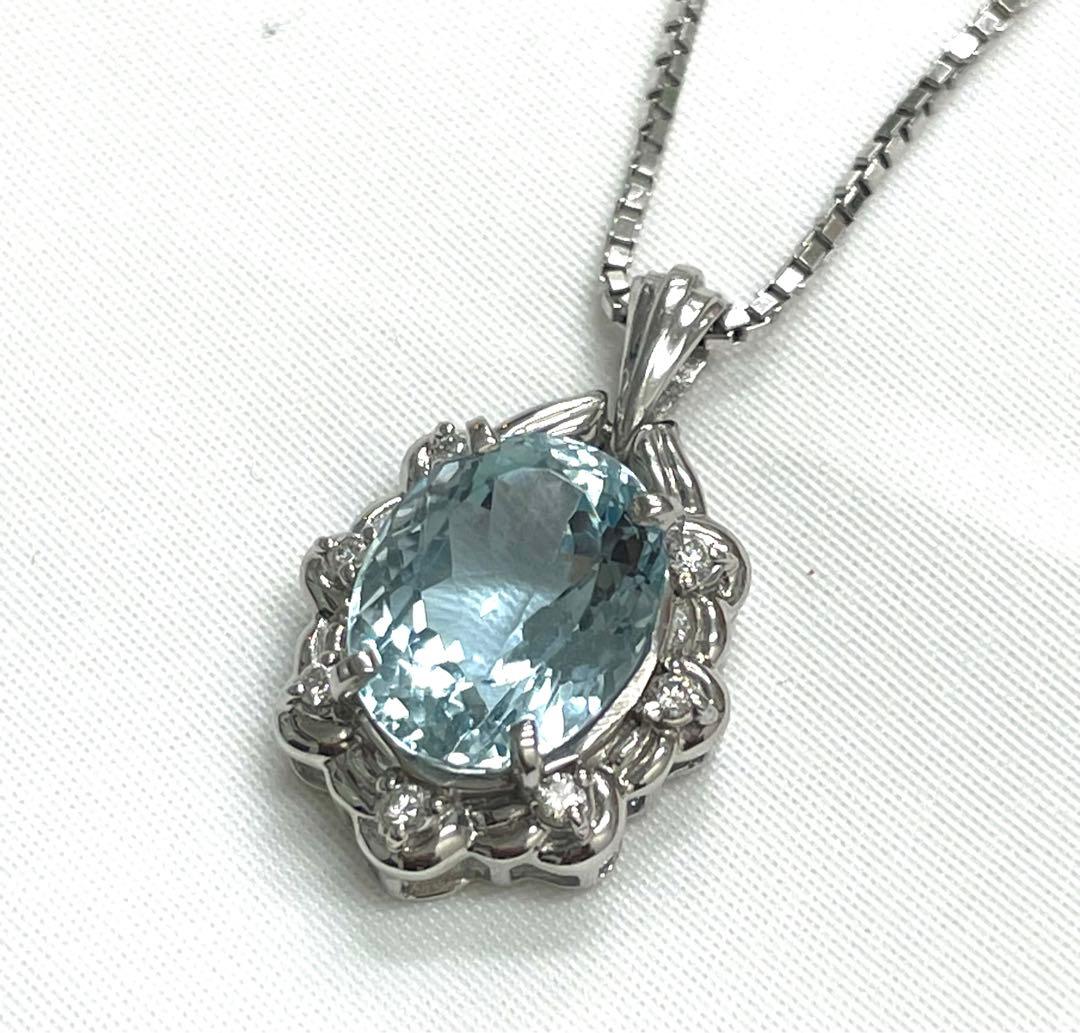 大粒　ペンダントトップ　Pt900 ダイヤモンド0.1ct アクアマリン　ブルー