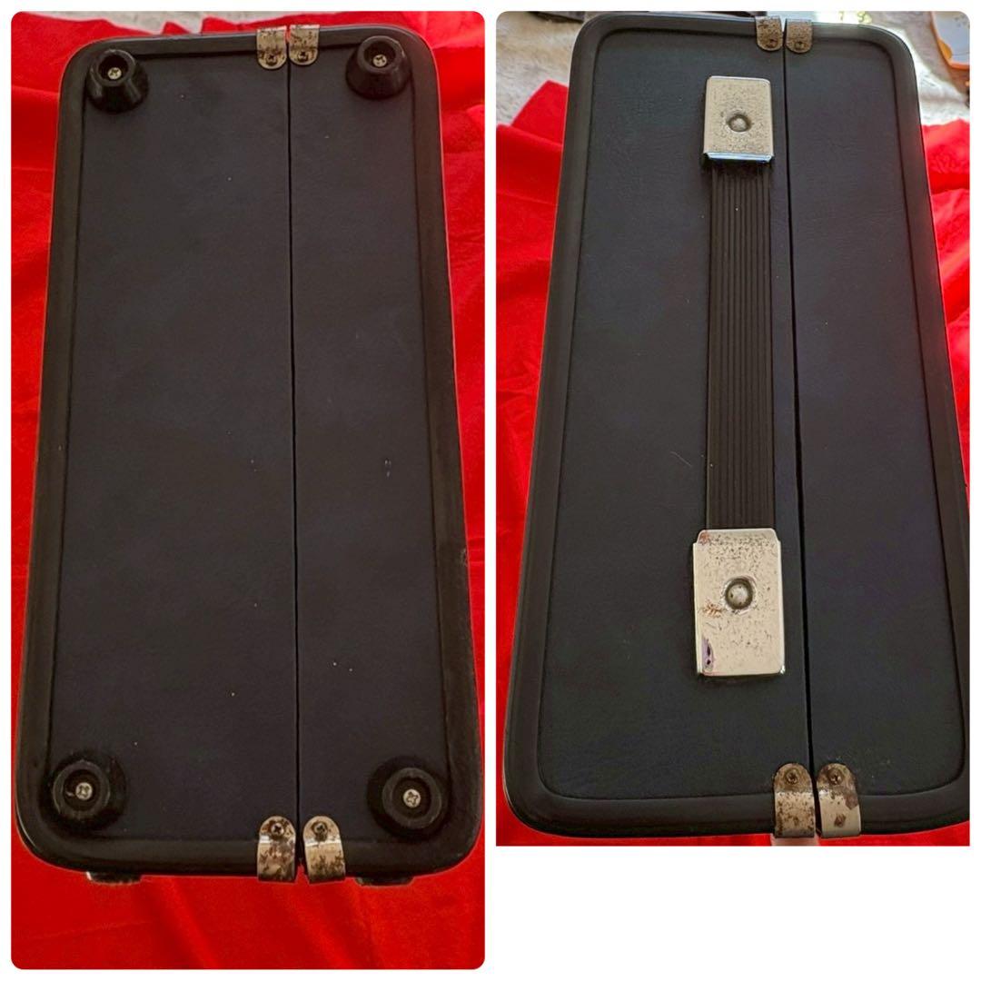 中棹 長唄三味線 紅木 金細 三つ折り 子持ち綾杉胴 犬皮 両面 ハードケース付