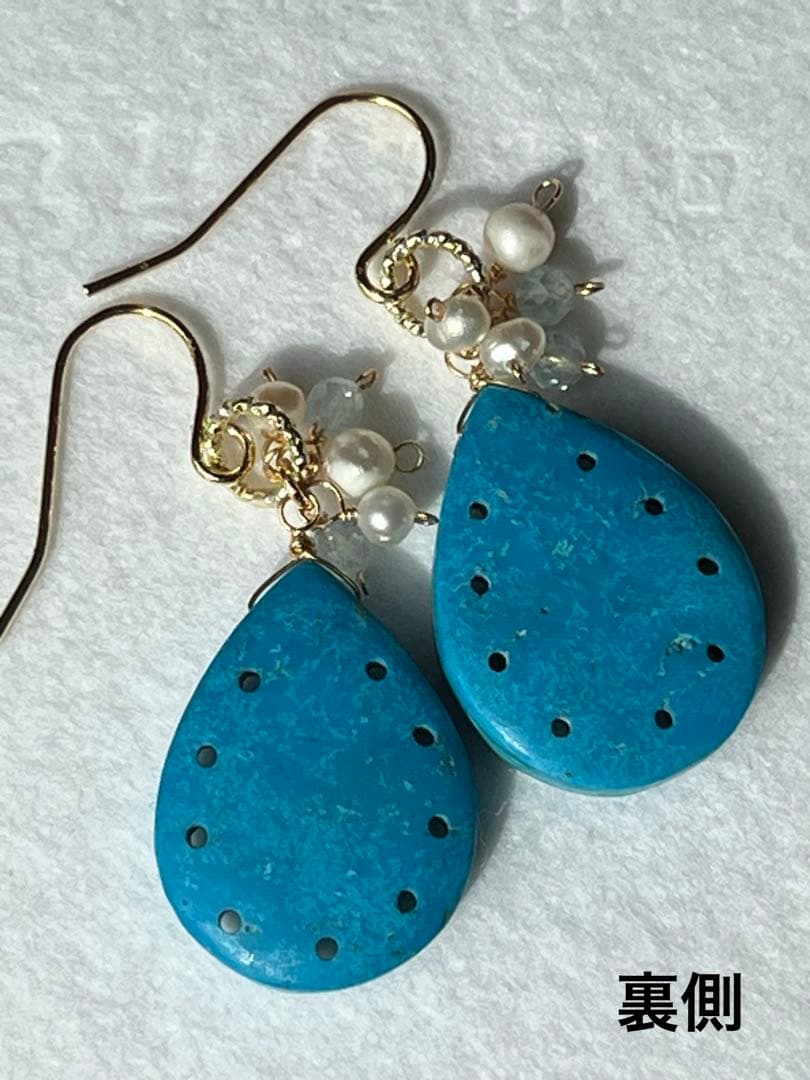 ＊14kgf ターコイズ フラワーカービング ピアス