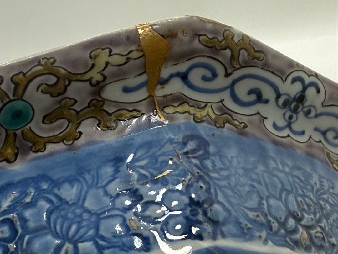 大聖寺伊万里　色絵　八角大鉢　アンティーク　送料込み260225