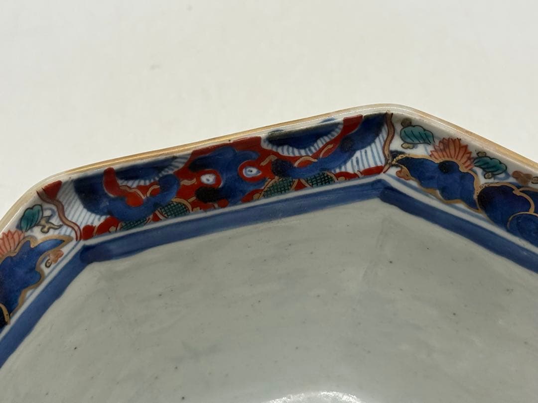 大聖寺伊万里　色絵　八角大鉢　アンティーク　送料込み260225