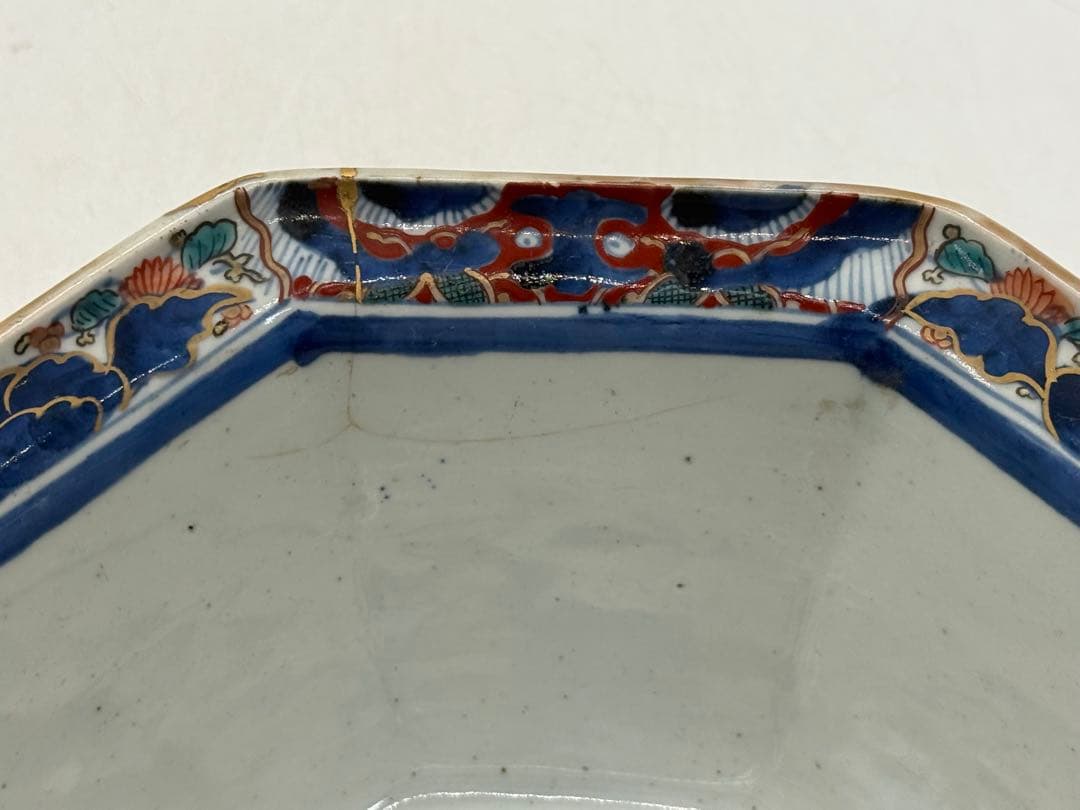 大聖寺伊万里　色絵　八角大鉢　アンティーク　送料込み260225