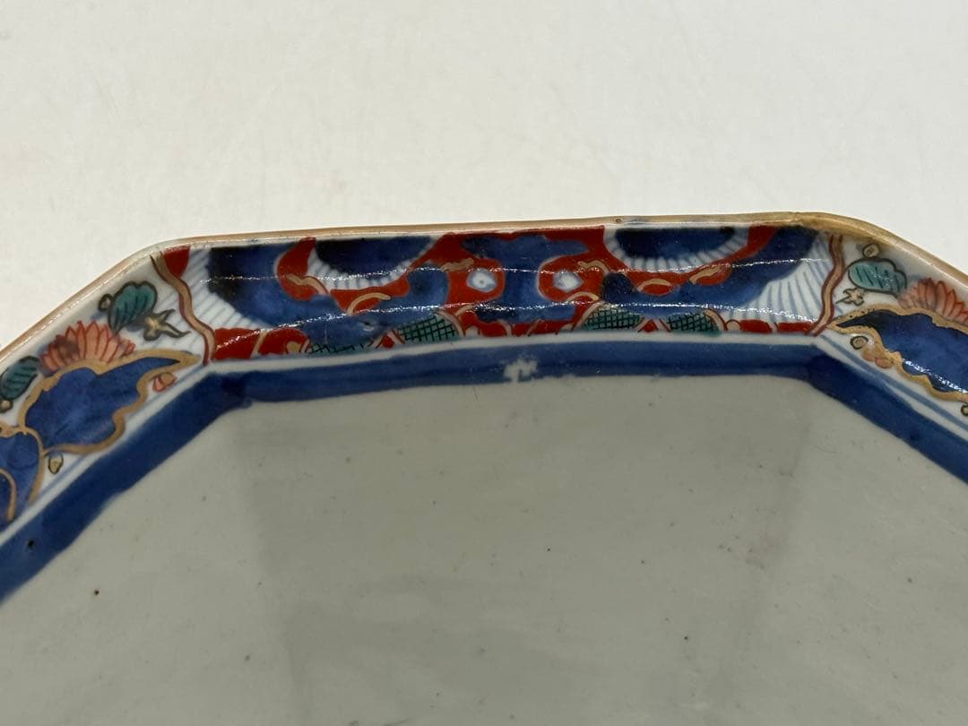 大聖寺伊万里　色絵　八角大鉢　アンティーク　送料込み260225