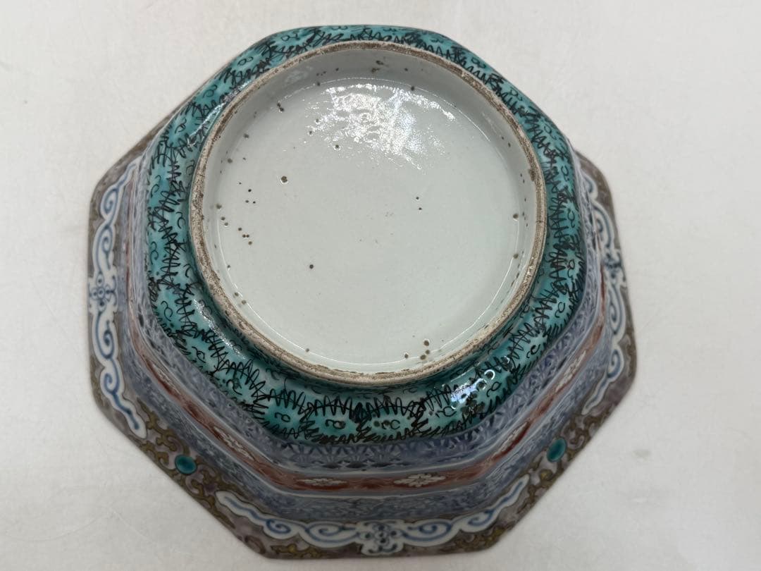 大聖寺伊万里　色絵　八角大鉢　アンティーク　送料込み260225