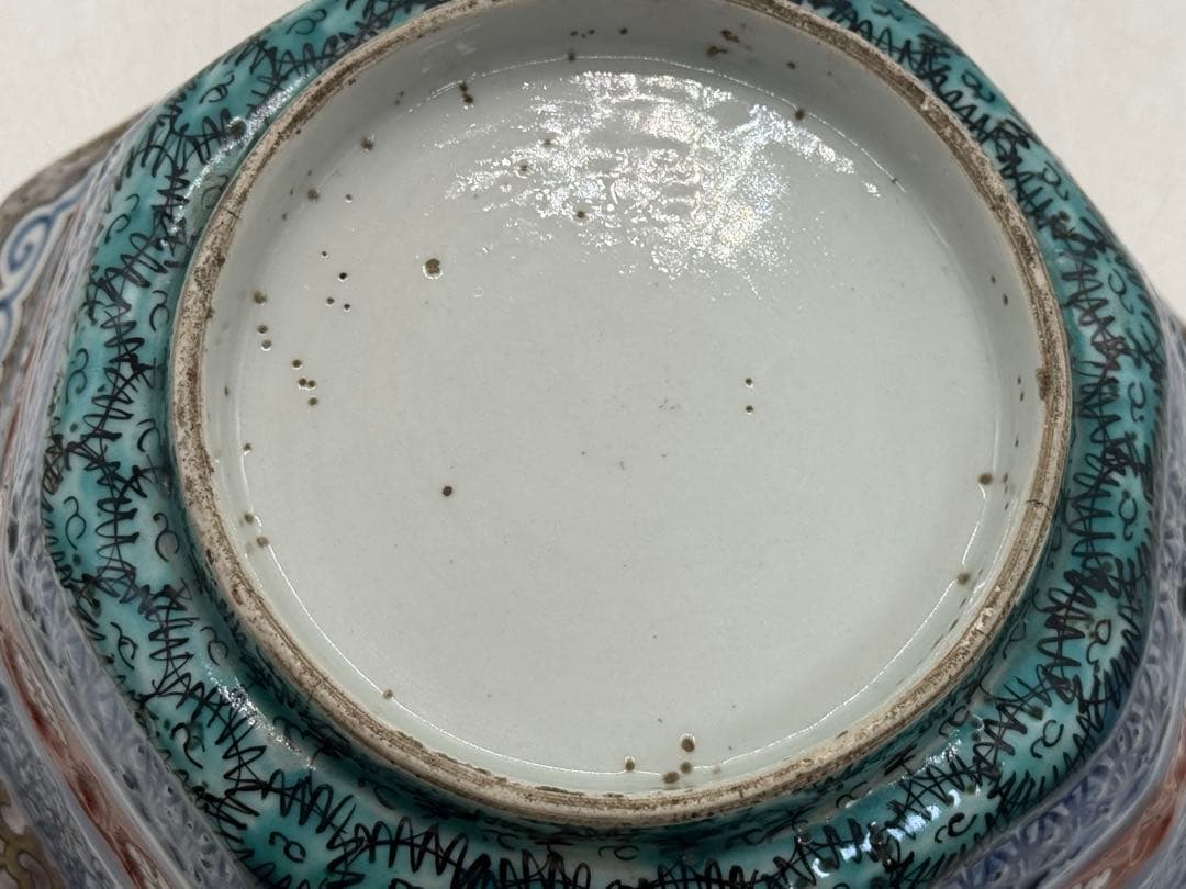 大聖寺伊万里　色絵　八角大鉢　アンティーク　送料込み260225