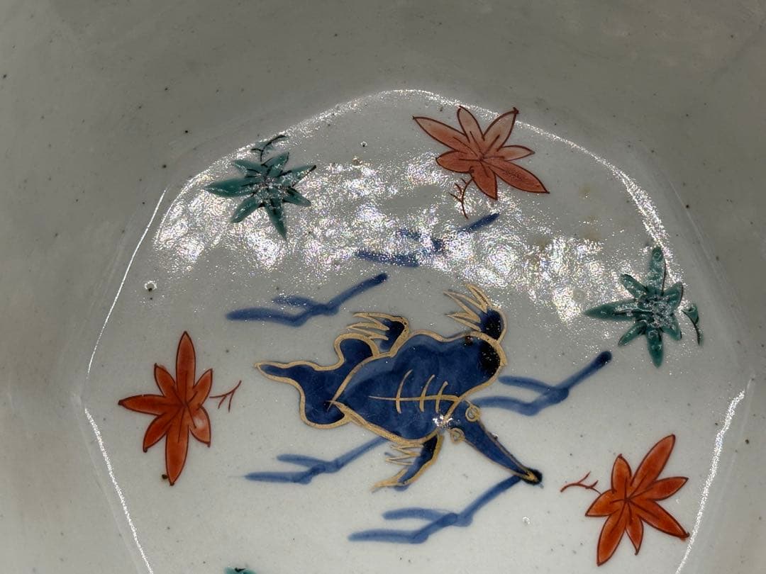 大聖寺伊万里　色絵　八角大鉢　アンティーク　送料込み260225