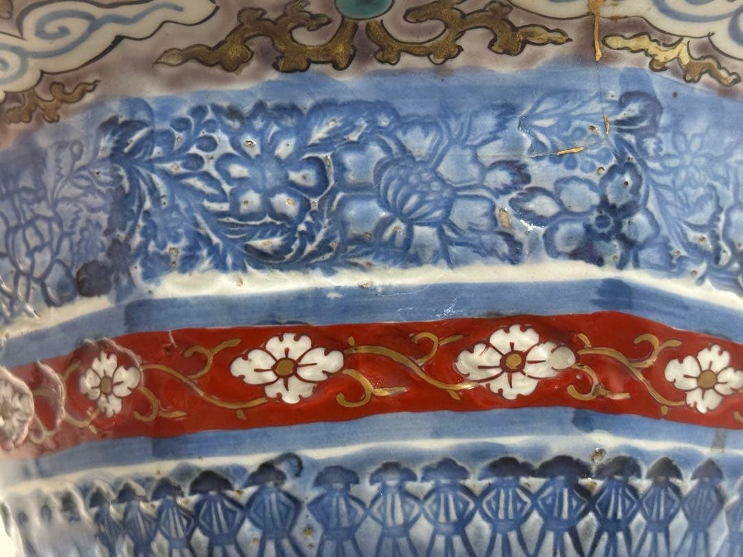 大聖寺伊万里　色絵　八角大鉢　アンティーク　送料込み260225