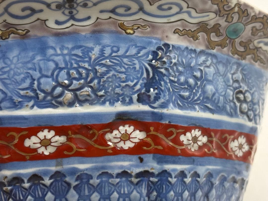 大聖寺伊万里　色絵　八角大鉢　アンティーク　送料込み260225