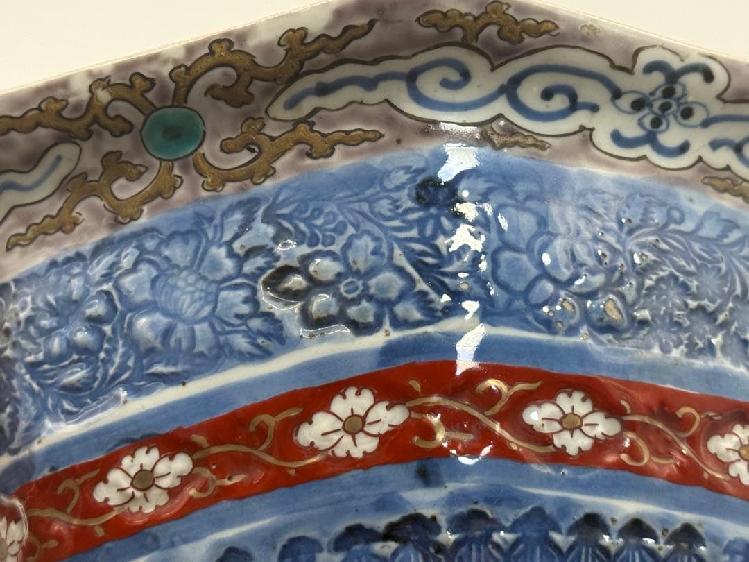 大聖寺伊万里　色絵　八角大鉢　アンティーク　送料込み260225