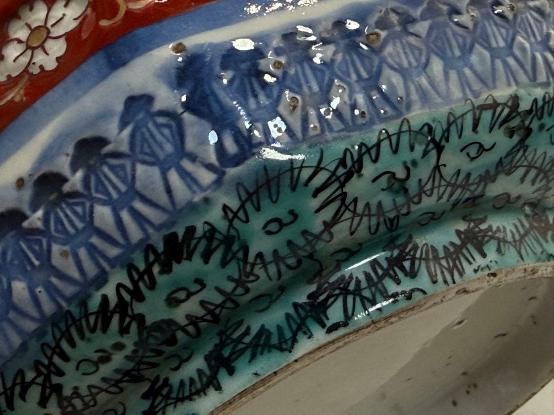 大聖寺伊万里　色絵　八角大鉢　アンティーク　送料込み260225