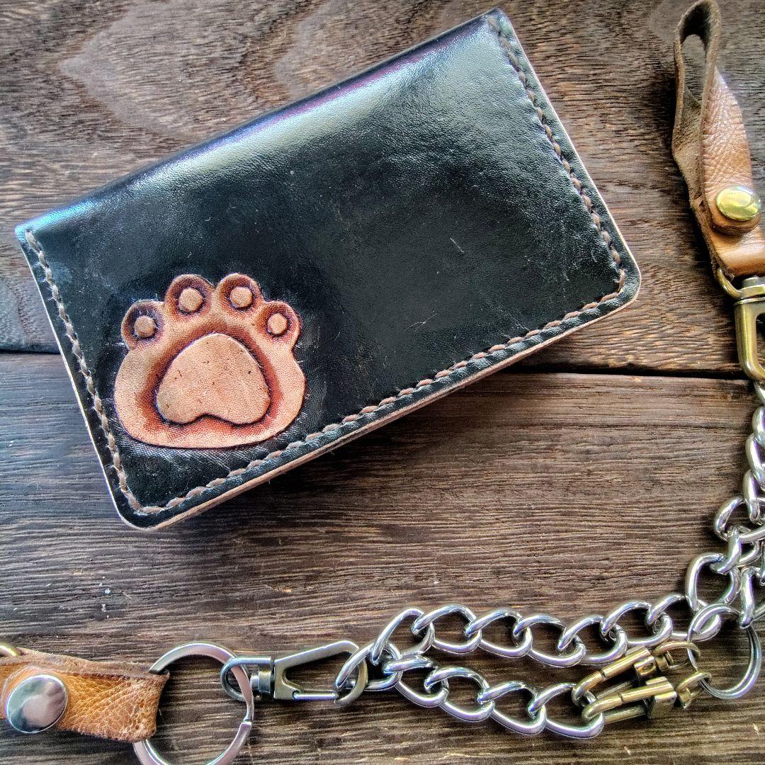 ミドルサイズ トラッカーウォレット 手染め ニャンコ