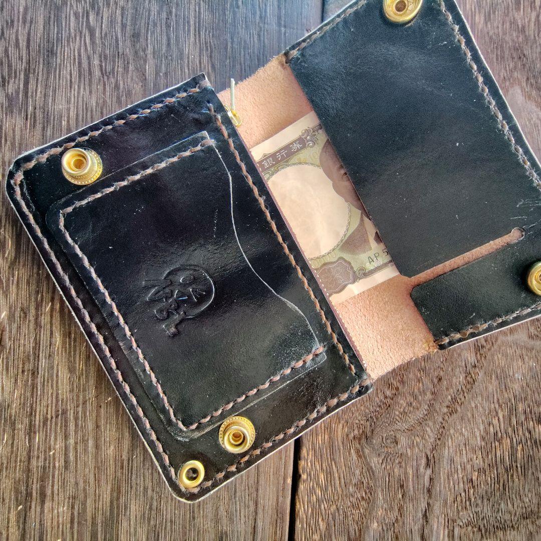 ミドルサイズ トラッカーウォレット 手染め ニャンコ