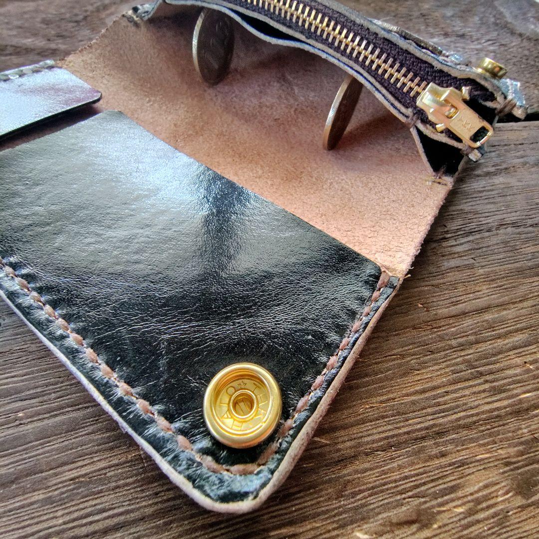 ミドルサイズ トラッカーウォレット 手染め ニャンコ