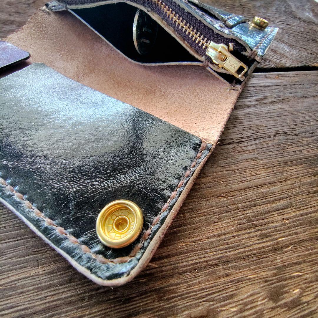 ミドルサイズ トラッカーウォレット 手染め ニャンコ