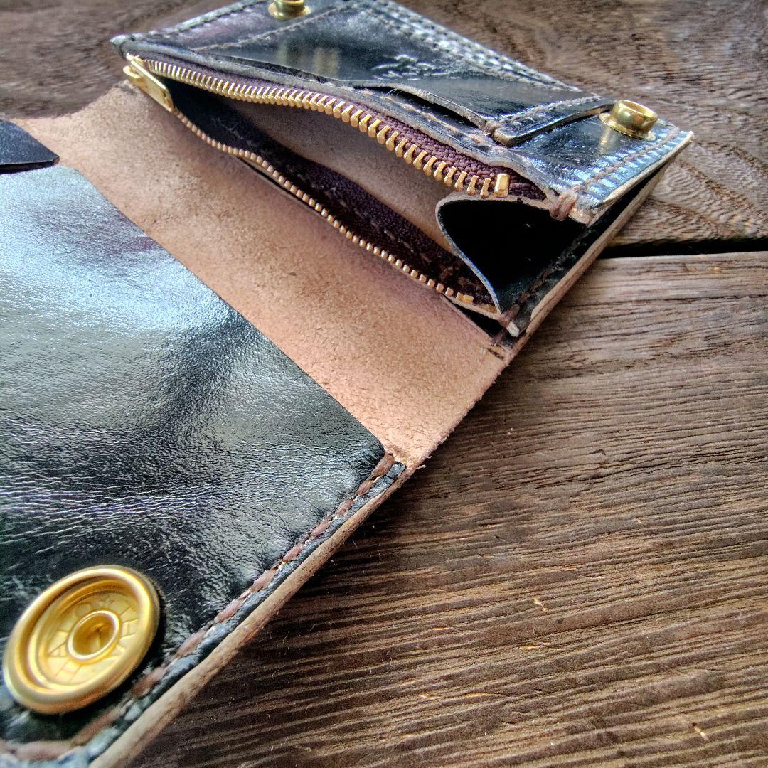 ミドルサイズ トラッカーウォレット 手染め ニャンコ