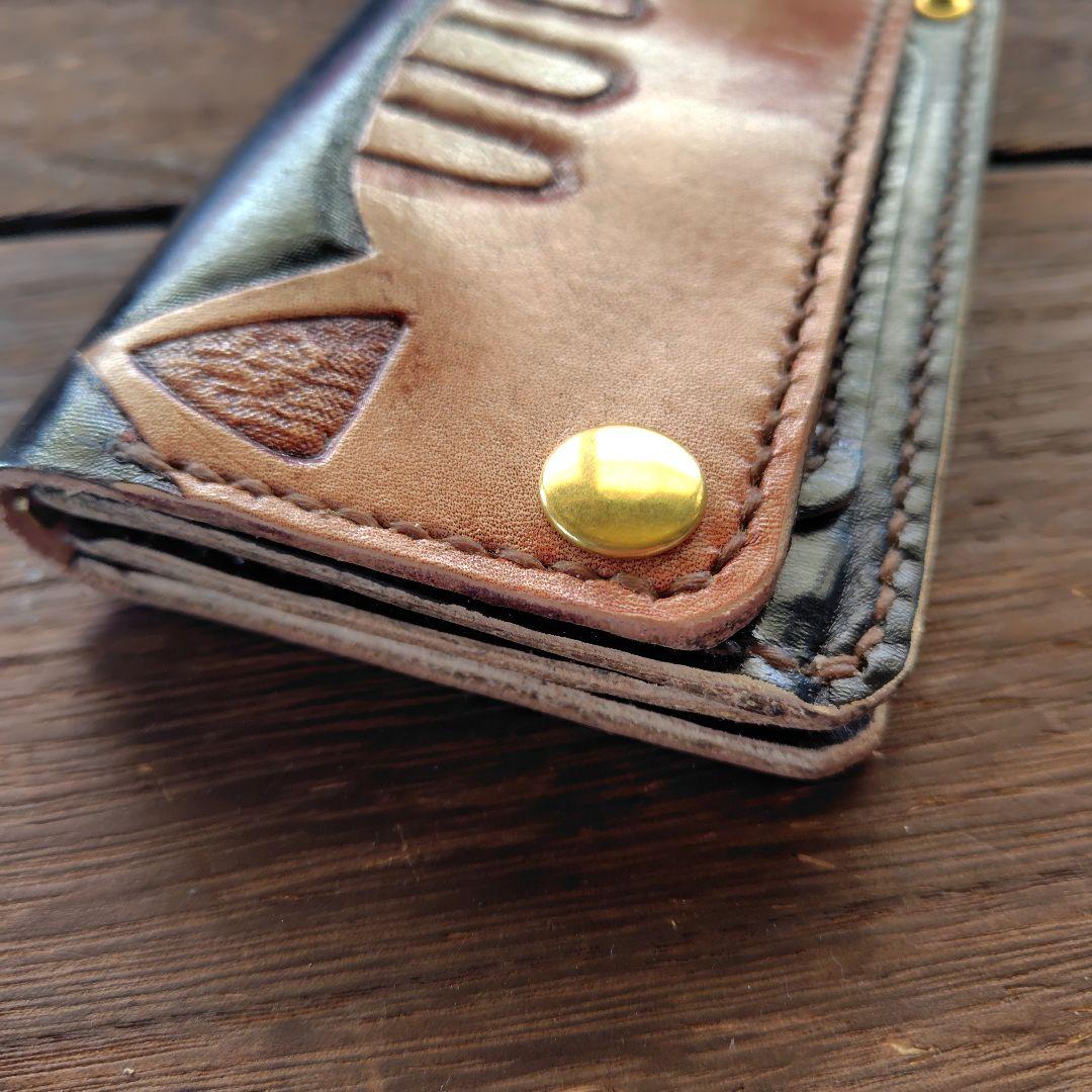 ミドルサイズ トラッカーウォレット 手染め ニャンコ