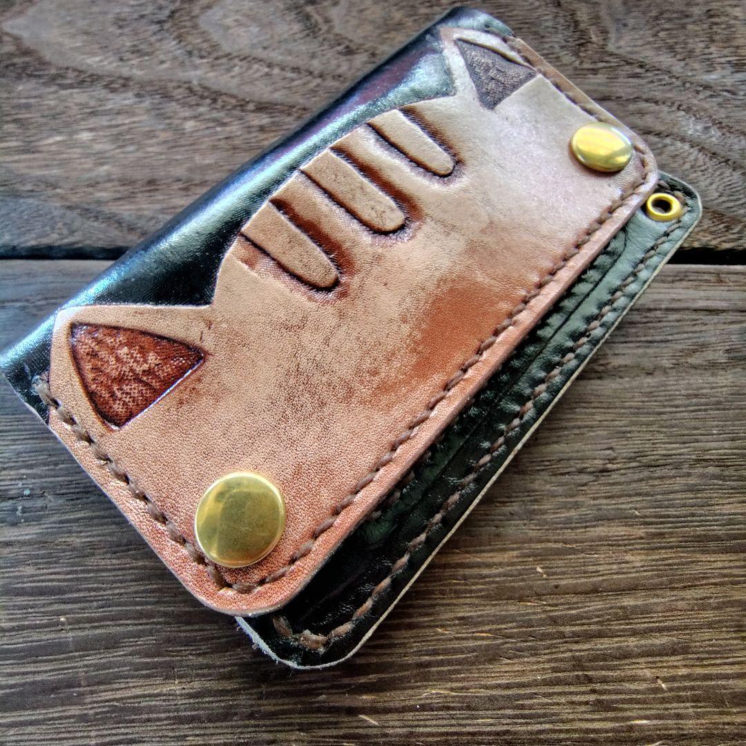 ミドルサイズ トラッカーウォレット 手染め ニャンコ