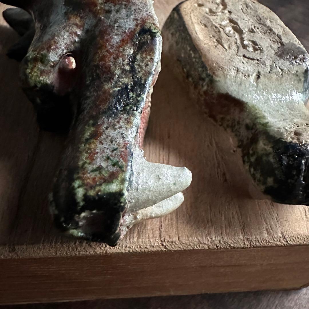 【珍品】美濃焼 織部焼 香道具 龍の頭型香合  龍頭香合 陶印あり 骨董