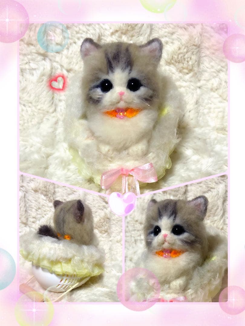 羊毛フェルト。猫。シマエナガ。オーダーNo.11
