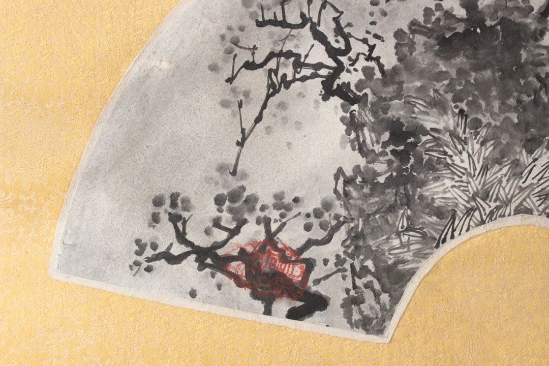 No5189 掛軸　扇面　黄山雲海　⚪︎日山景　紙本　中国画　書画　墨跡　送料無料