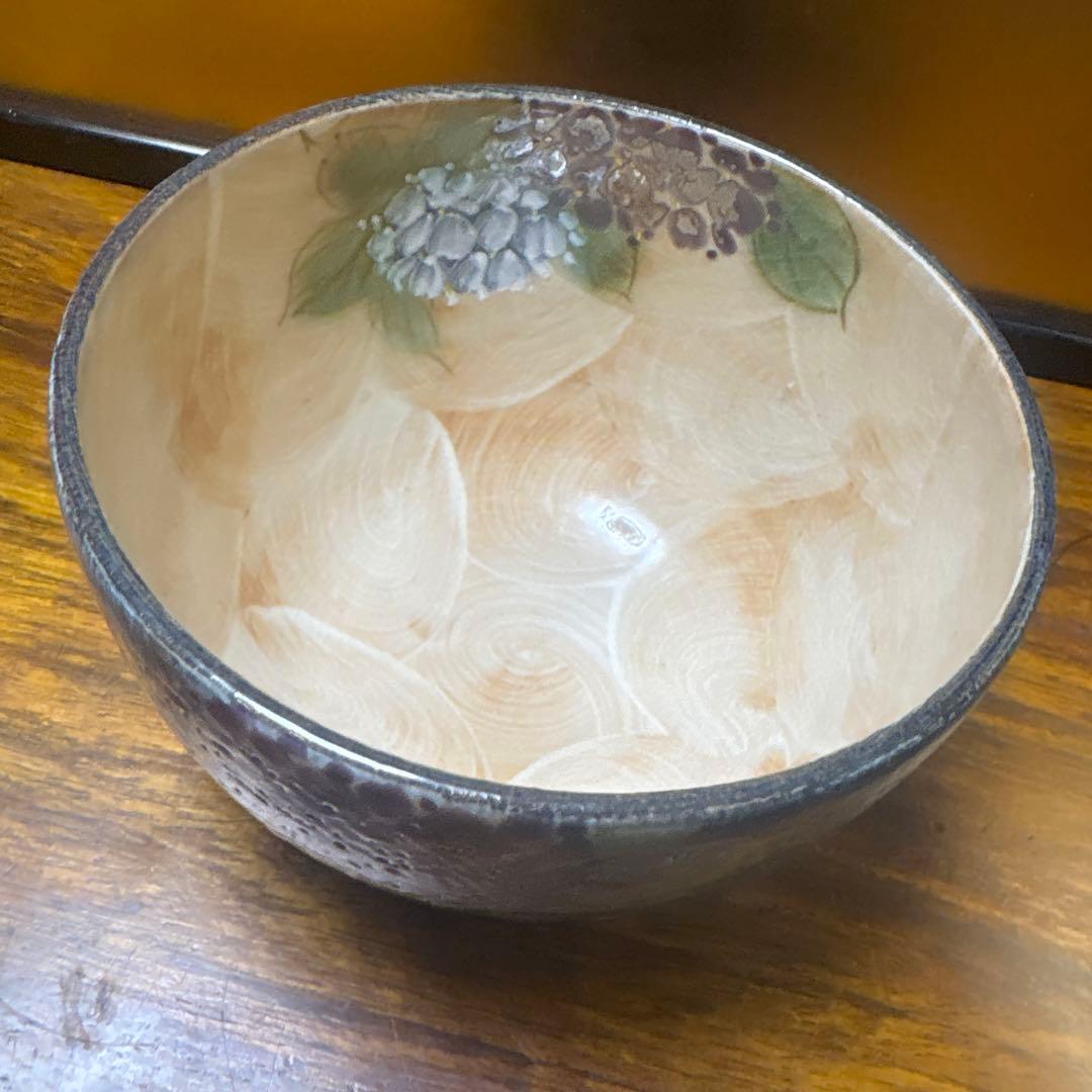 京焼 陶葊 土渕 陶あん窯 大鉢 色絵付け 紫陽花柄 直径約15.5cm