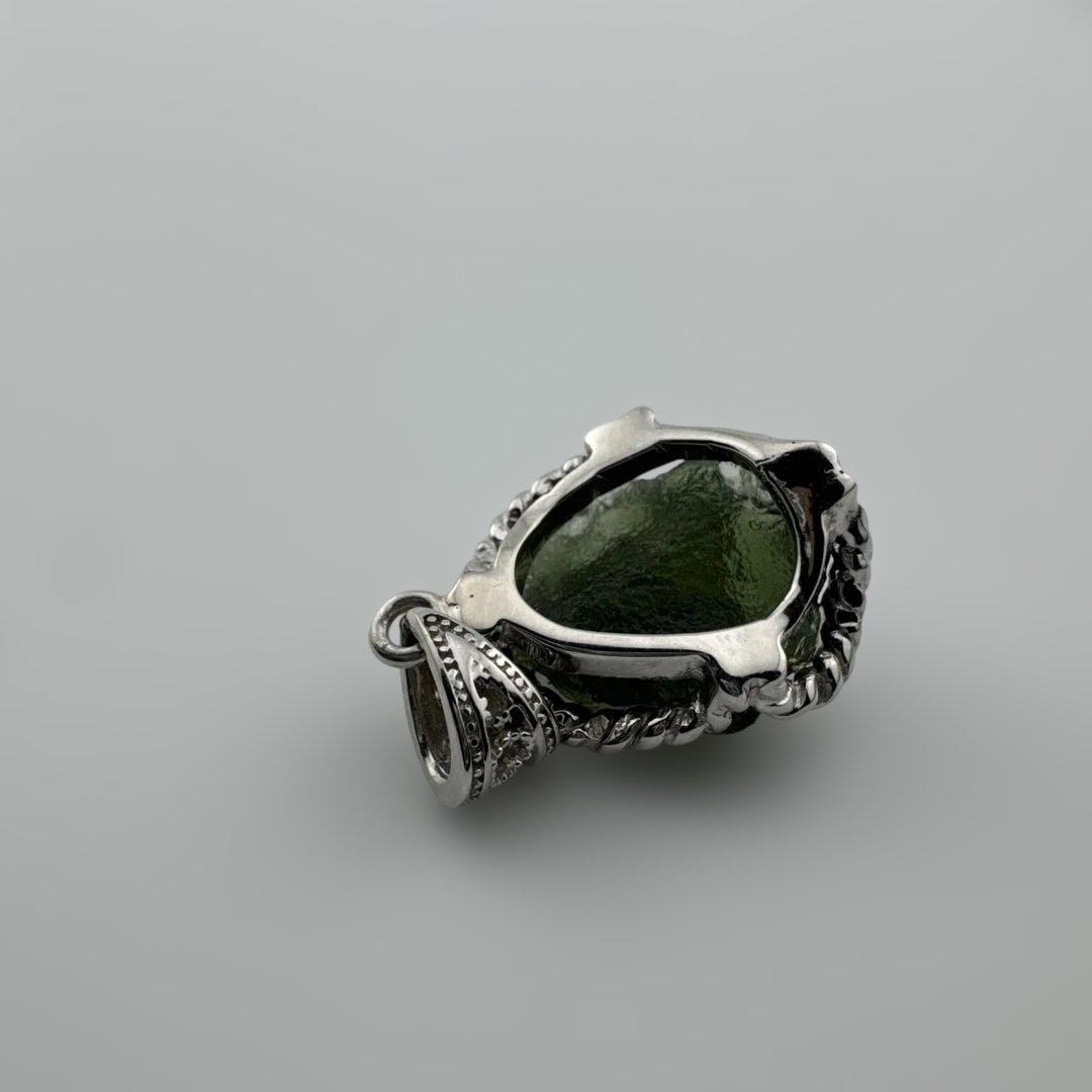 P-2モルダバイト ペンダント　トップ　s925シルバー　隕石　天然石