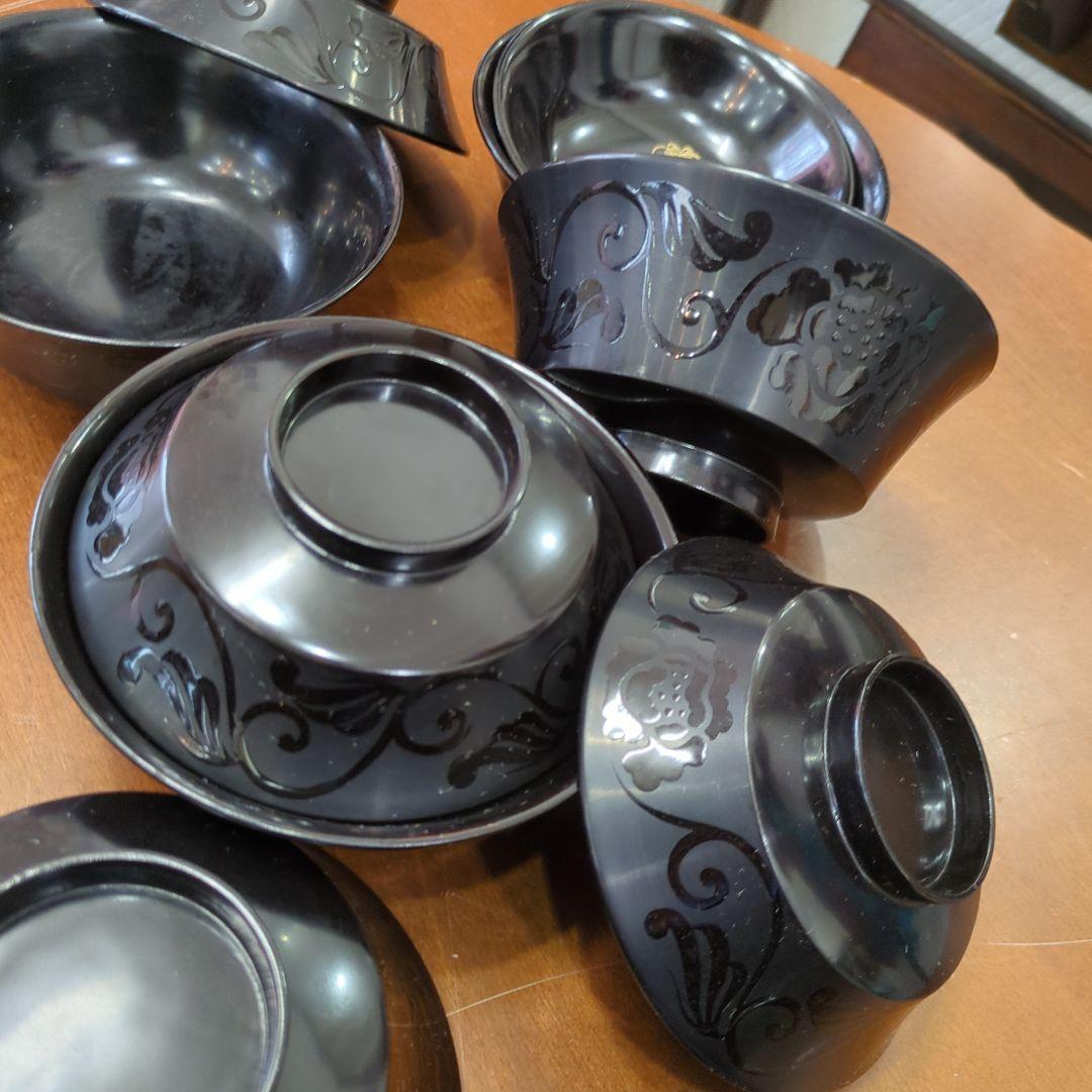 骨董　蓋付椀　木製　漆器　沈金蒔絵　蝶々　花　漆絵　5つ〜