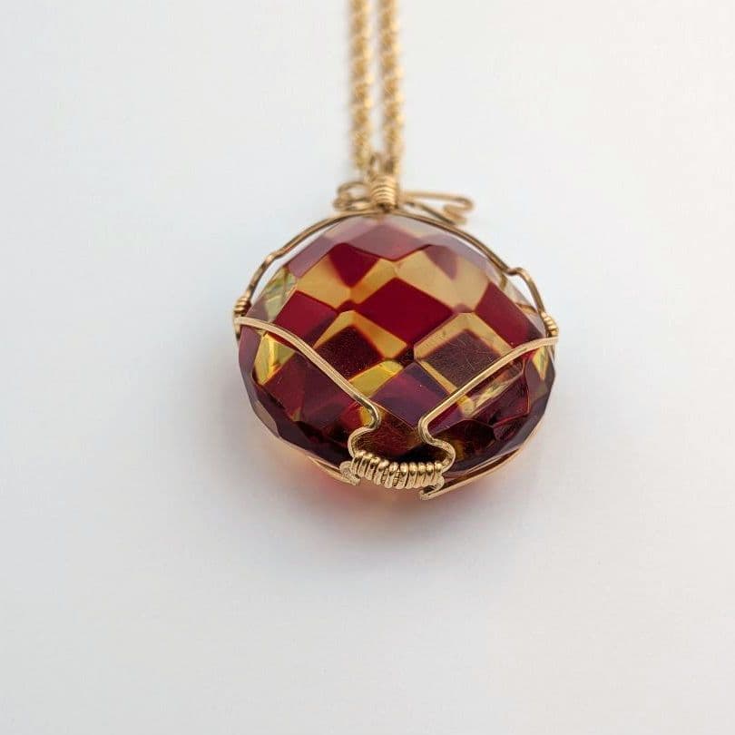 【希少】 K14gf 赤琥珀 ネックレス アンバー 雫 37×27mm モザイク