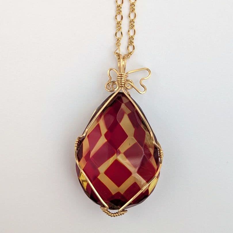 【希少】 K14gf 赤琥珀 ネックレス アンバー 雫 37×27mm モザイク