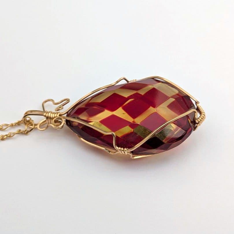 【希少】 K14gf 赤琥珀 ネックレス アンバー 雫 37×27mm モザイク