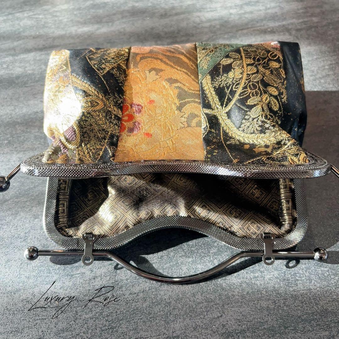 1点限定♡4種類パッチワーク大迫力のシック高級西陣帯地で極上ブラック系帯バッグ