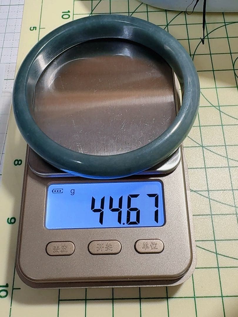 天然本翡翠《本物保証》 藍水ヒスイ Aジェダイト 半円形　バングル60.6mm