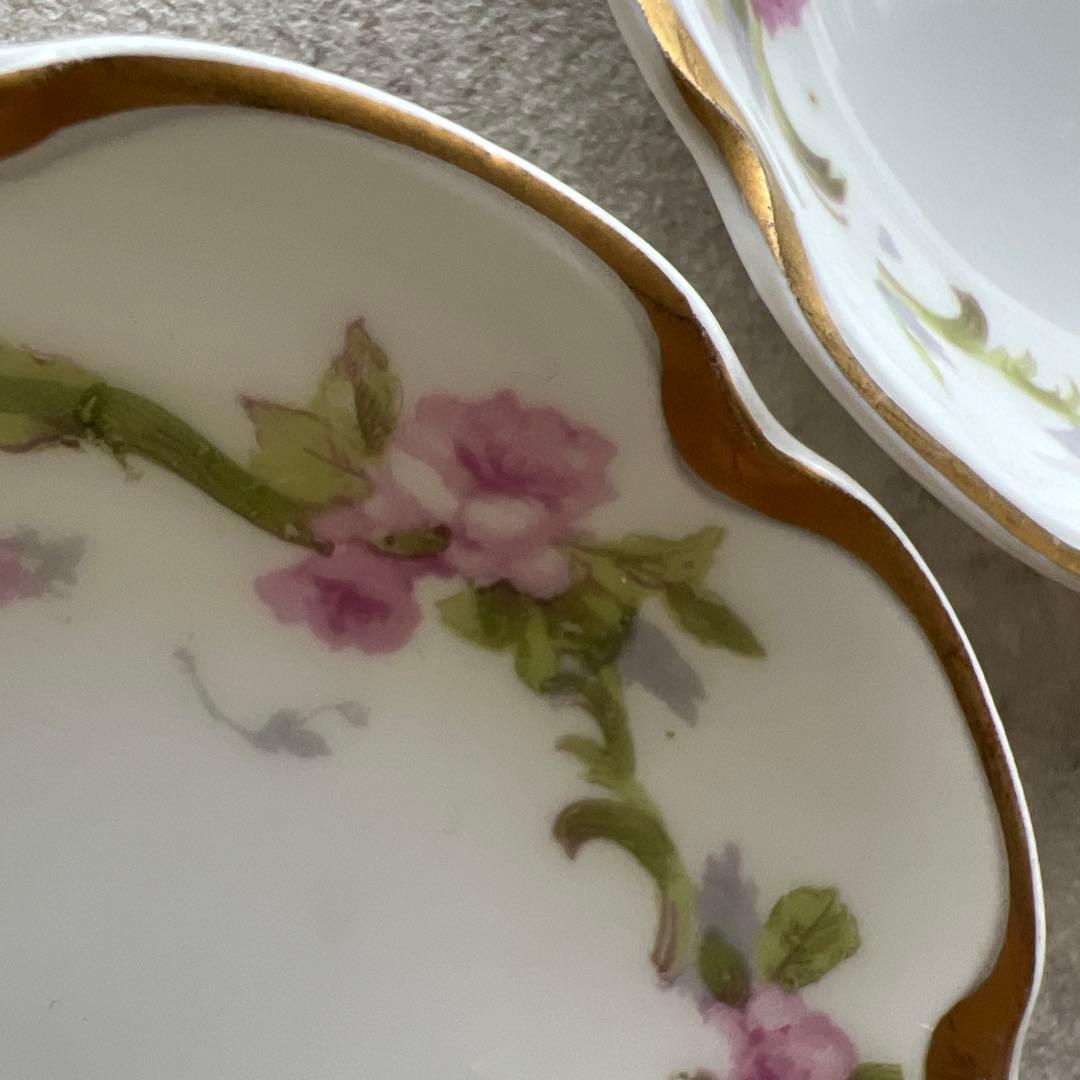 No.9 アンティークのハビランドリモージュの花柄金色縁取り皿2枚セット