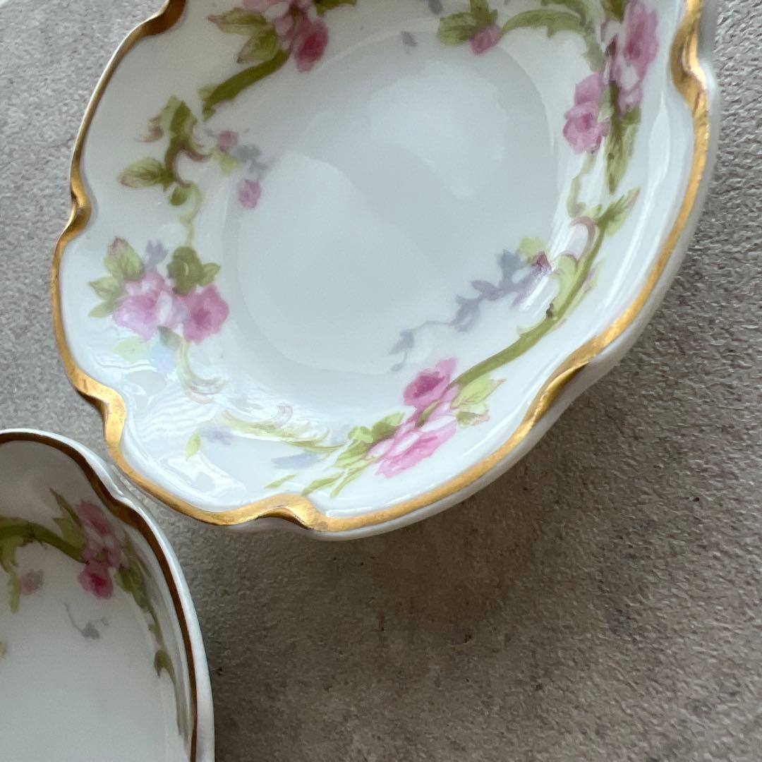 No.9 アンティークのハビランドリモージュの花柄金色縁取り皿2枚セット