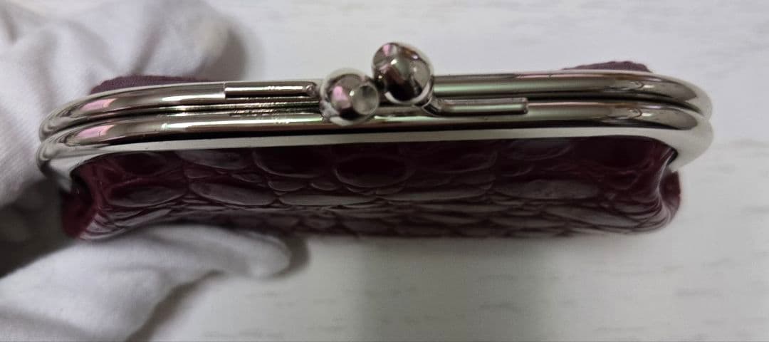 クロコダイル がま口 多機能 財布 レッド赤系　 小銭入れケース