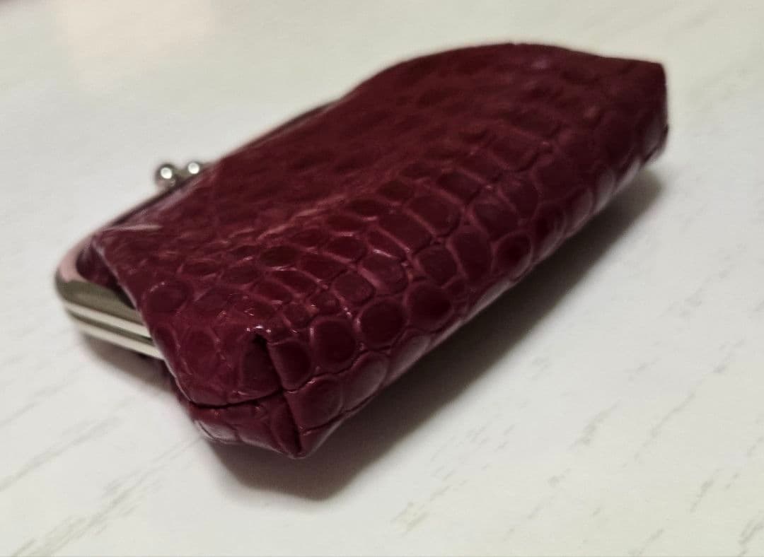 クロコダイル がま口 多機能 財布 レッド赤系　 小銭入れケース