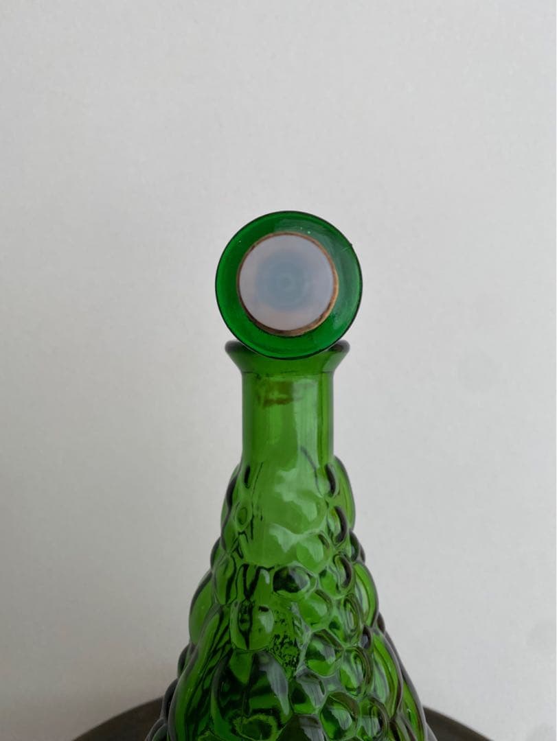 花瓶 ガラス フラワーベース グリーン 緑 ビンテージ アンティーク 美品