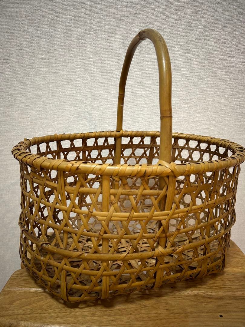りんごかご　根曲竹　国産　竹籠　持ち手