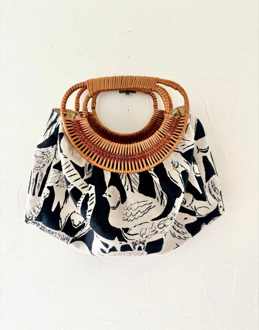 ミナペルホネン　life puzzle 大人かわいい♡ 籐の持ち手バッグ