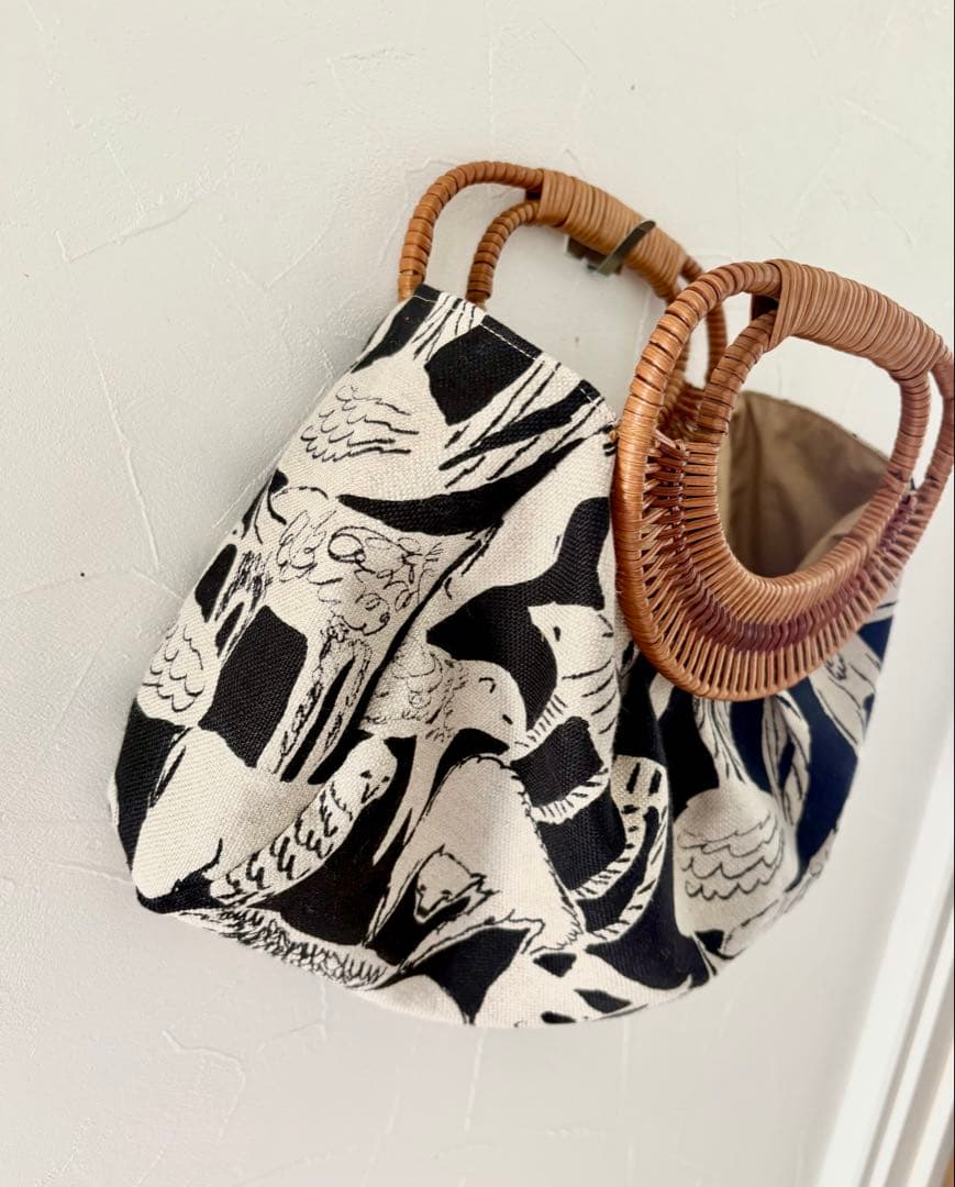 ミナペルホネン　life puzzle 大人かわいい♡ 籐の持ち手バッグ