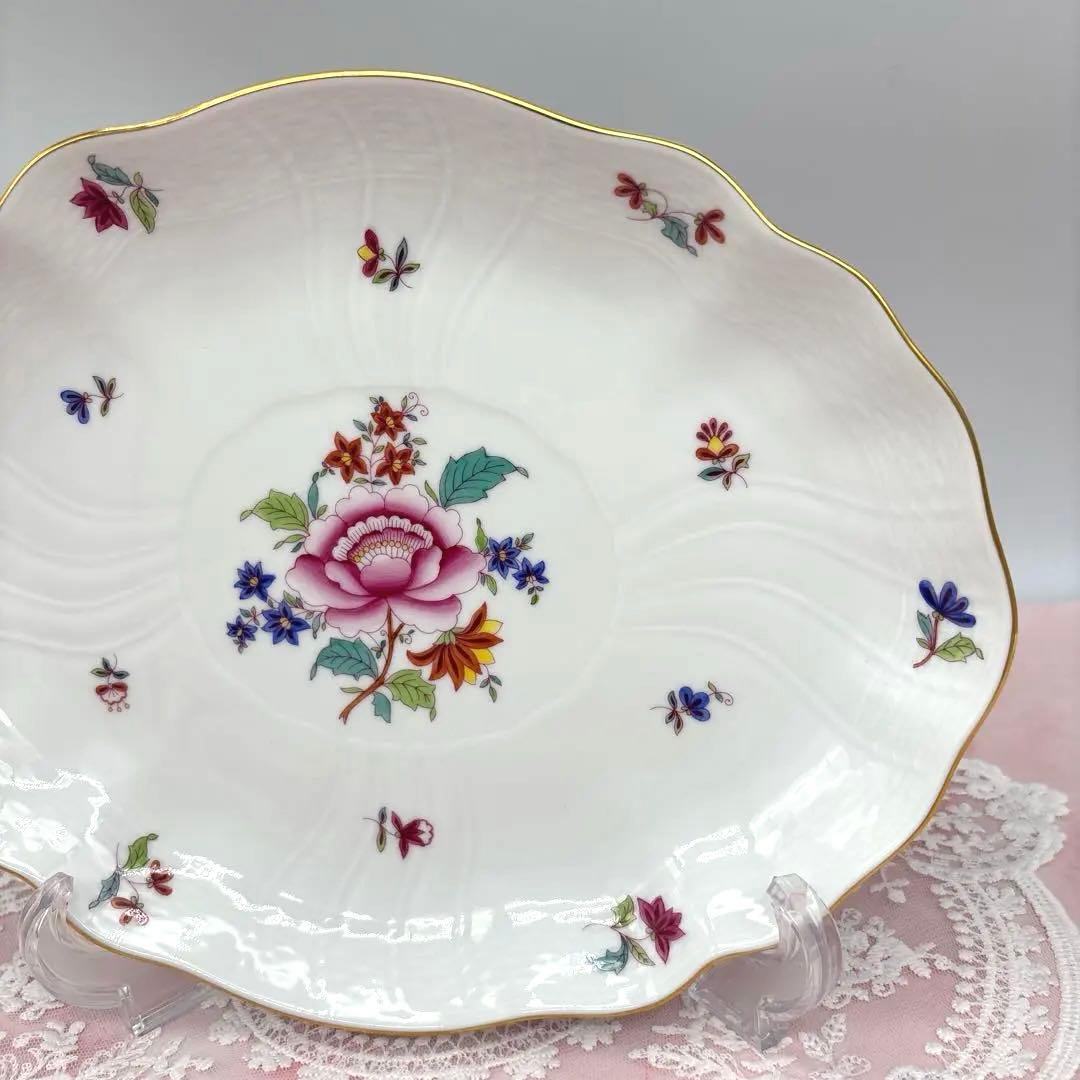 美品 ヘレンド 南京ブーケ オバールプレート 楕円皿 美品 金彩 花柄