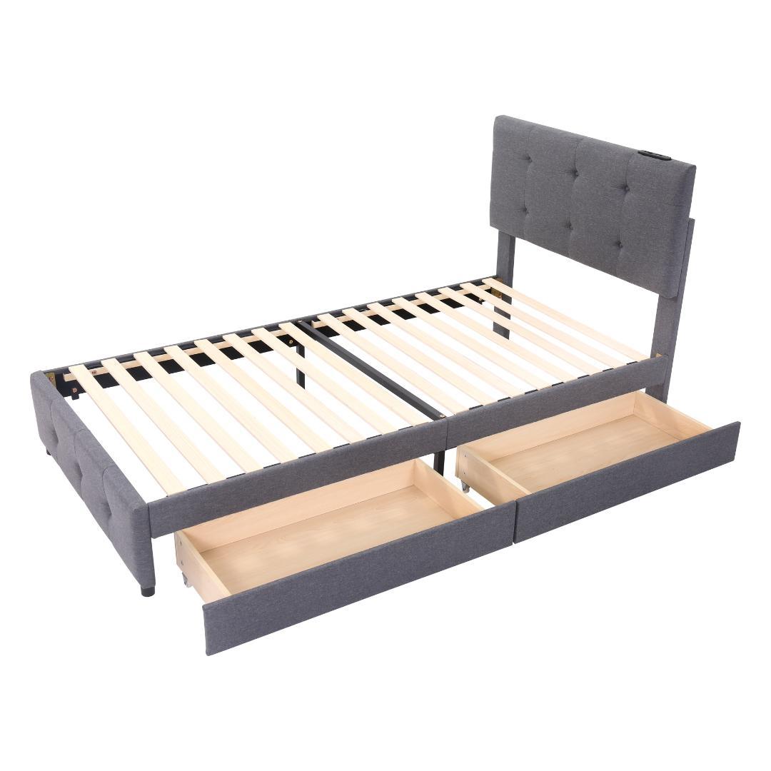 大人気！（S）ファブリックベッド ベッドフレーム　コンセント付き　ダークグレー