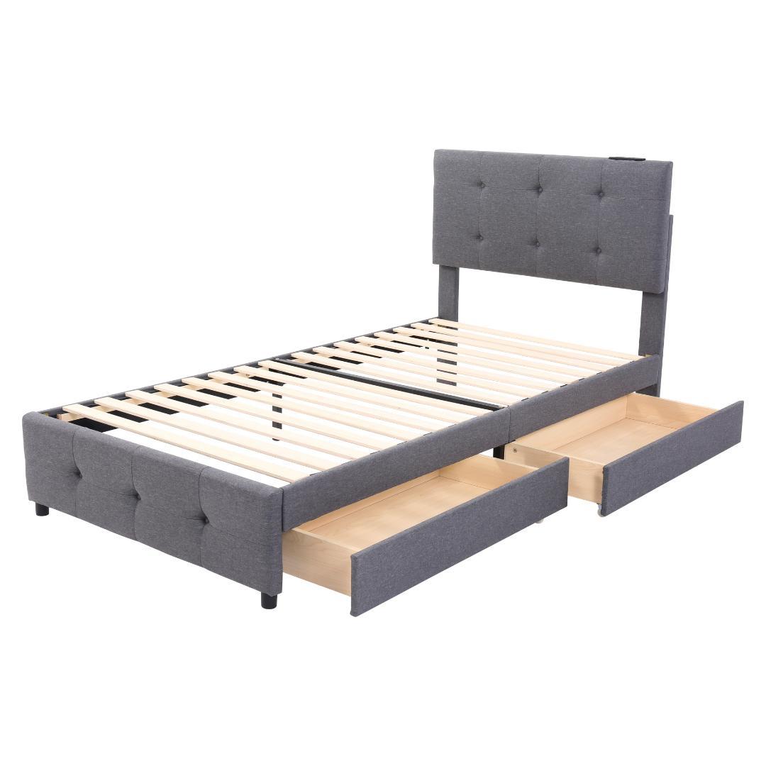 大人気！（S）ファブリックベッド ベッドフレーム　コンセント付き　ダークグレー