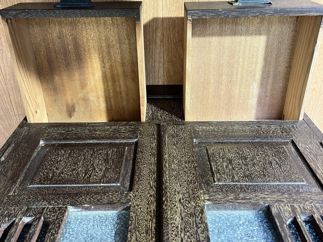 ダイヤガラス 本棚 水屋 小ぶり ブック棚 キャビネット 昭和レトロ 透かし彫り