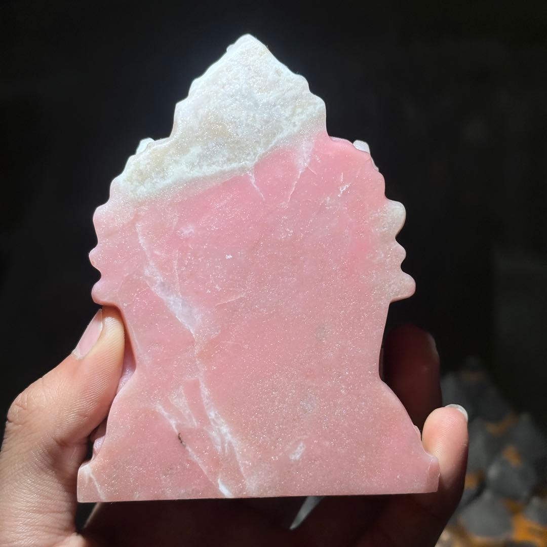 天然石ピンクオパールのガネーシャ　置物　彫り物G.266