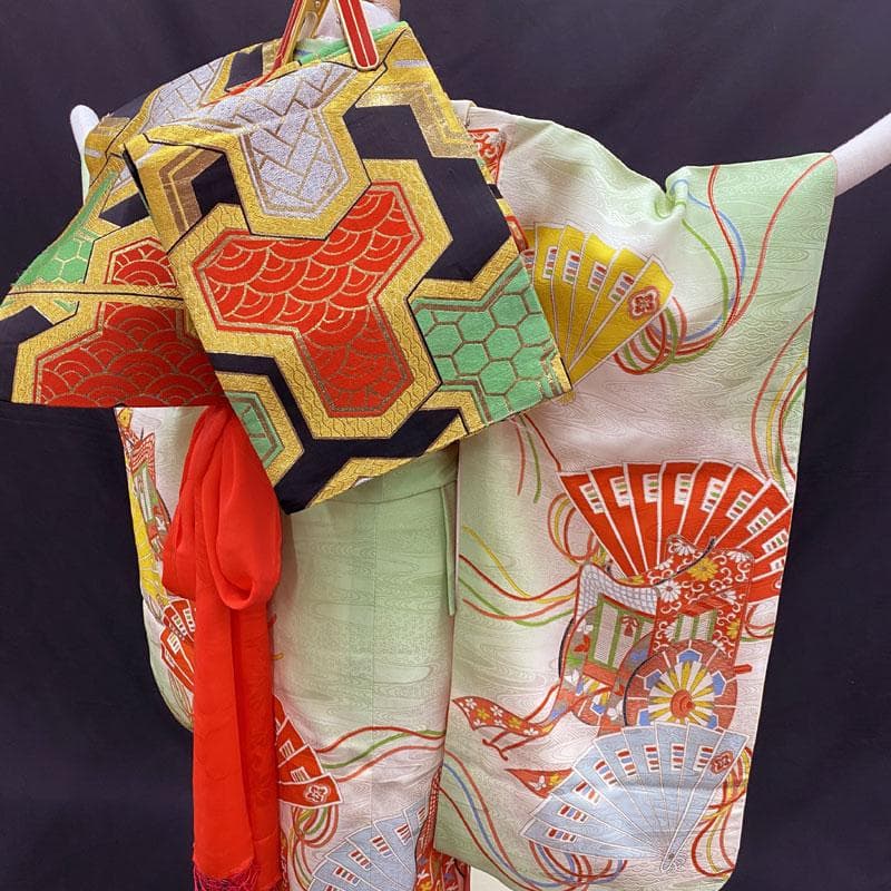 411ag57◎七五三 七歳 女児 着物&丸帯&長襦袢 セミアンティーク◎