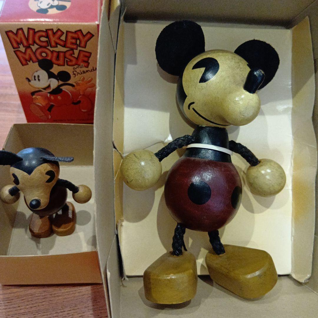 ★レトロ★箱入りDisney ミッキーマウス 木製フィギュア　大中２体セット