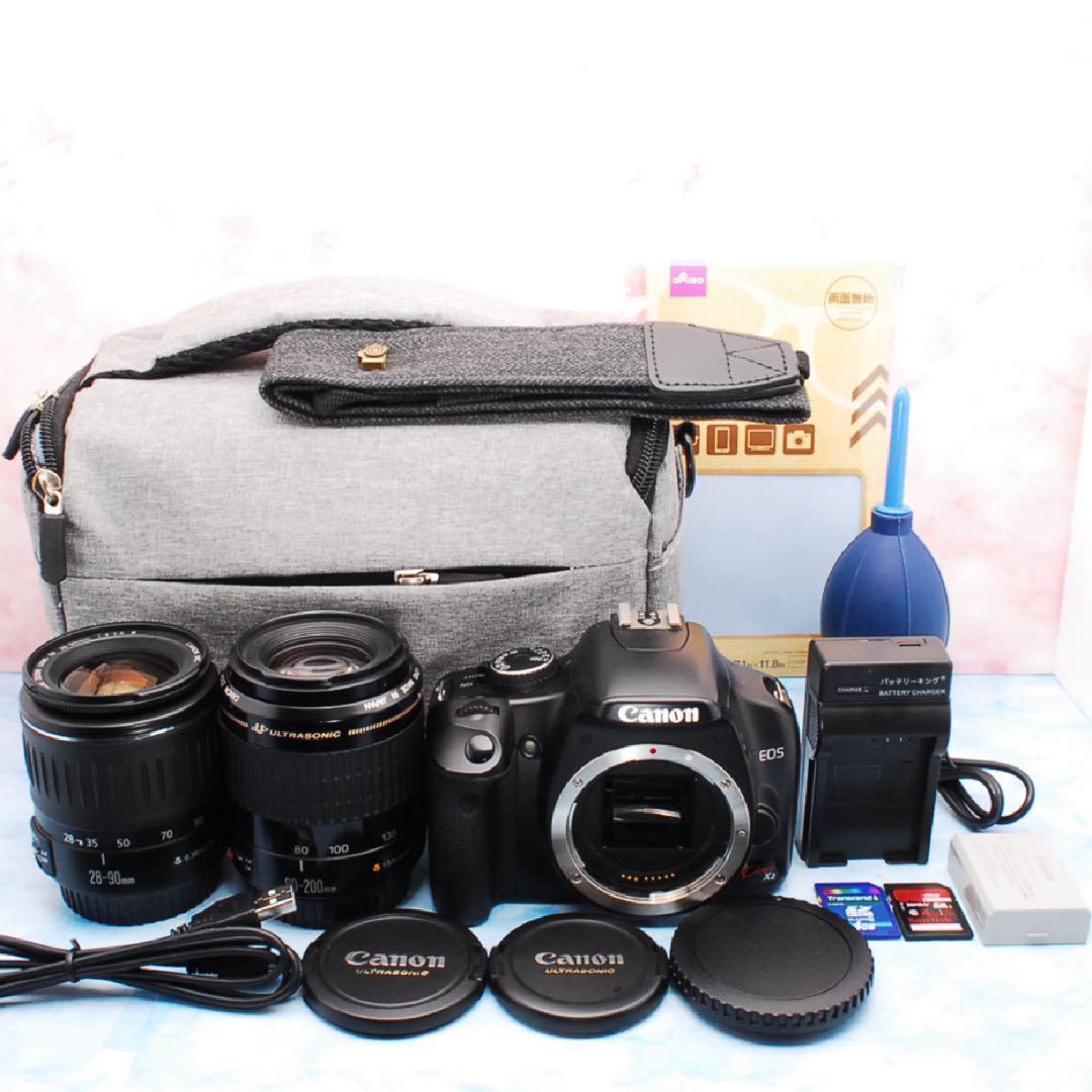 キャノン Kiss X2★一眼レフカメラ★バッグ付★望遠レンズ付Wレンズ
