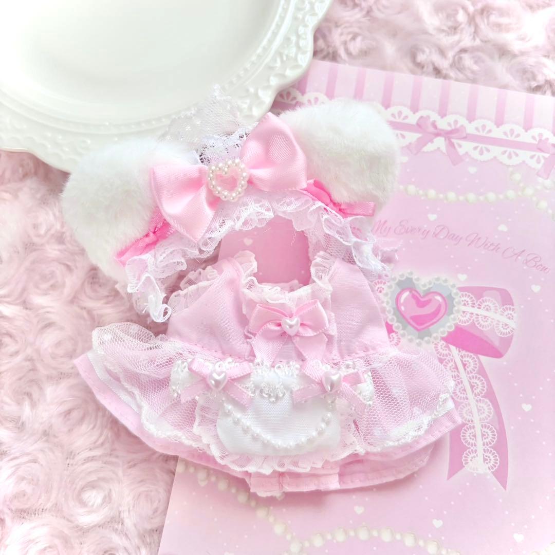 ゆゆゆ様　ぬい服　ハンドメイド　メイド　10cm ピンク　猫耳　猫　ホワイト